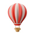 3d rendering hot air ballon with red and white stripes icon. 3d render aerostat on white background icon. Hot air ballon