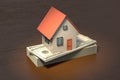 3D rendering of a house on a stack of bank notes