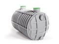 Household plastic two-chamber septic tank on white