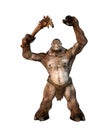 3D rendering of a huge angry fantasy troll waving arms above his head isolated on white