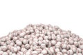 3d rendering of a huge heap of white baseballs with red stitching on a white background.