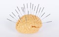 3D rendering of a human brain with acupuncture needles on color background, acupuncture treatment, Chinese traditional alternative