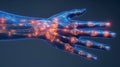 A 3D rendering of a human hand with highlighted nerves and bones, depicting pain or inflammation Royalty Free Stock Photo