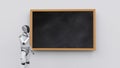 Humanoid robot or ai cyborg standing at blackboard