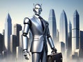 3d rendering of a humanoid robot in cityscape Royalty Free Stock Photo