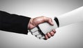 3D rendering humanoid robot handshake to collaborate future technology Royalty Free Stock Photo