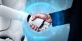 3D rendering humanoid robot handshake to collaborate future technology Royalty Free Stock Photo