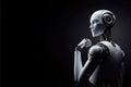 3d rendering humanoid robot thinking on black background. Royalty Free Stock Photo