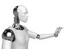 3d rendering humanoid robot thinking and Select something robot point object on white background Royalty Free Stock Photo