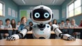 3d rendering humanoid robot working in classroom. AI generated