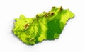 3D rendering of hypsometric elevation tint spectral Hungary map isolated on a white background