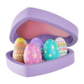 3d rendering icon colorful handmade easter eggs in purple heart shape box Royalty Free Stock Photo