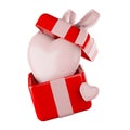 3d rendering icon realistic white heart shape balloon popping out of gift box Royalty Free Stock Photo