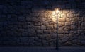 A 3D rendering of an illuminated brick wall accompanied by an old-fashioned street light Royalty Free Stock Photo