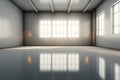 A 3D rendering illuminates an empty room as light gracefully enters