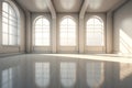 A 3D rendering illuminates an empty room as light gracefully enters