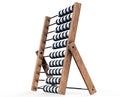 3D rendering illustration of a Ancient Suanpan Chinese abacus with metal rods and unions, wooden structure and movable beads for