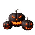 3d rendering illustration 3 black jack o' lantern pumpkin head scary halloween ornament design theme