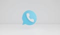 3D Rendering : Illustration of blue calling phone icon. white background. smart gadget technology concept. contact each other. bac