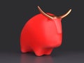 Bull of and ceramic red galvanized material. Black background.