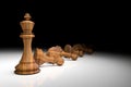 3D Rendering : illustration of chess pieces.the wooden king chess at the center with pawn chess in the back.light drop