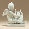 3D rendering illustration of Cupid Playing the Lyre isolated on beige background.