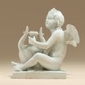 3D rendering illustration of Cupid Playing the Lyre isolated on beige background.