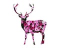 3d rendering illustration of a deer composed out of purple and pink flowers on a white background