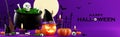 3d rendering illustration design for halloween banner with pumpkin,crucifix, skull, candle, candy, givebox ,grave on background Royalty Free Stock Photo