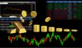 3d rendering illustration of gold bar and coins dollar with blurred financial chart background concept stock market finance Royalty Free Stock Photo