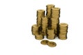 3D Rendering : illustration of Gold Coin stacks on a white background.