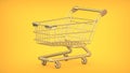 3D rendering illustration of a gold Shopping Cart Trolley on a yellow background.