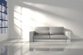 3D Rendering : illustration of interior room of minimalism white feeling with modern leather sofa furniture at the middle of room Royalty Free Stock Photo