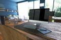 3D Rendering : illustration of internet pc cafe decoration interior or pc office of computer worker interior