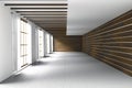 3D rendering : illustration of large spacious room, natural light from glass windows.Empty Room Interior in wooden wall Royalty Free Stock Photo