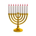 3D rendering illustration menorah golden nine candle holder on white background