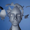 3d rendering illustration of mental stress disorder human head falling apart