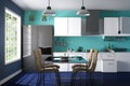 3D Rendering : illustration of modern color interior kitchen room.kitchen part of house.white shelf.Mock up.