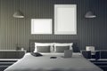 3D rendering : illustration of modern house interior.bed room part of house.Spacious bedroom in black and white style Royalty Free Stock Photo
