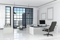 3D Rendering : illustration of modern interior white office of Creative designer desktop with PC computer,keyboard,camera,lamp