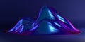 3d rendering illustration of mountains on dark background. Geometric holographic iridescent material. Neon blue pink scene. Trendy