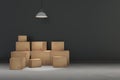 3D rendering : illustration of moving boxes at a new office.new home.Interior moving house with cardboard boxes