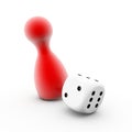 3D rendering illustration of a red pawn and white dice on a white background Royalty Free Stock Photo