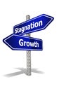 3D rendering illustration of a road sign with stagnation and growth word on a white backgroun
