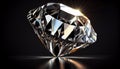 3D rendering illustration. Round cut diamond on black dark glossy background, caustics rays, high details, Al generated Royalty Free Stock Photo