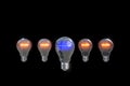 3d rendering illustration .Set of realistic edison light bulb.Vintage electric lamps glowing light bulbs isolated on black .