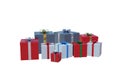 3D rendering illustration: Several colorful gift boxes on a white background for Christmas and New Year