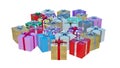 3D rendering illustration: Several colorful gift boxes on a white background for Christmas and New Year