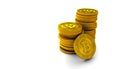 3d Rendering illustration of Stacks of many Golden Bitcoin Coin Isolated on The Right Side on White Background