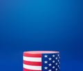 3d rendering illustration for 4th of July celebration unit, presidents day banner. America blank display podium stand on blue